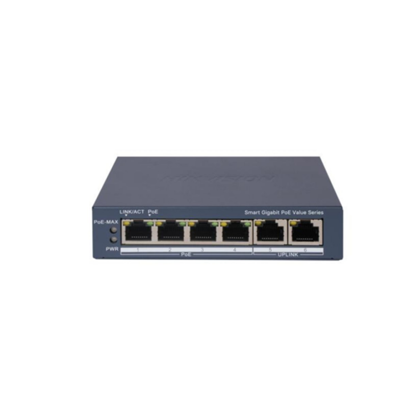Switch Gigabit Poe+ Administrable Hikvision 4 Puertos 1000 Mbps 45W