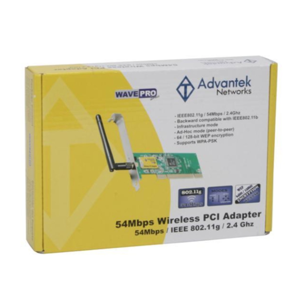 TARJETA DE RED INALAMBRICA ADVANTEK, WIRELESS 802.11G, PUERTO PCI ) 2.4GHZ , WIFI (CAJA JAULA)