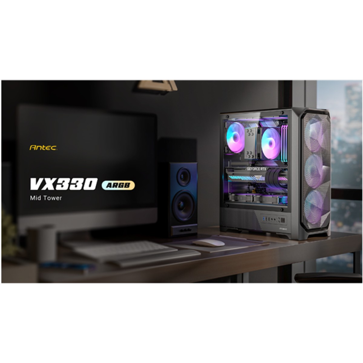 Case Antec Vx330 Argb Mid Tower Gamer Con 4 Abanicos 120Mm