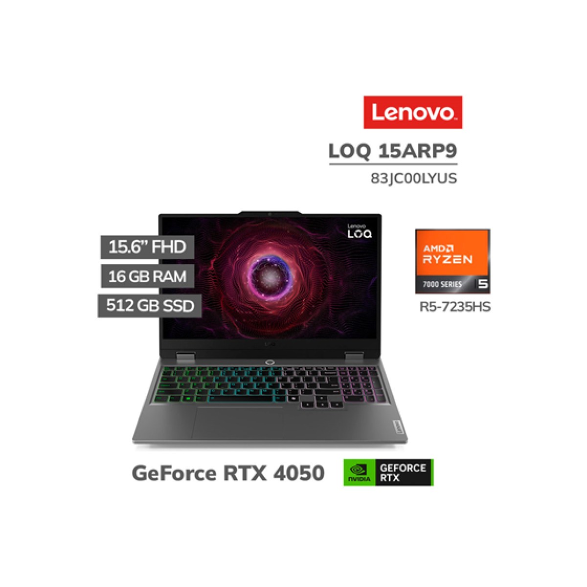 Laptop Gamer Lenovo Loq 15Arp9 Ryzen 5 7235Hs 16Gb 512Gb SSD 15.6" 144Hz