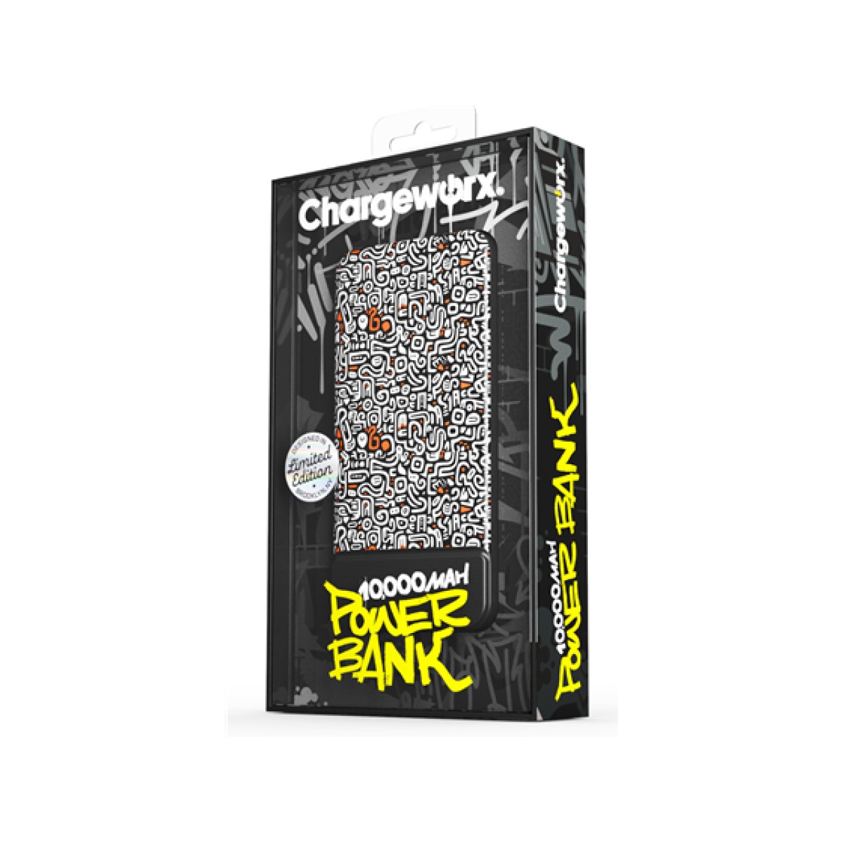 CARGADOR MOVIL (POWER BANK) CHARGEWORX, 10,000MAH, USB-C, USB-A, LUZ LED, COLOR NEGRO/LINEAS MULTICOLOR (CX6862GRFT3)