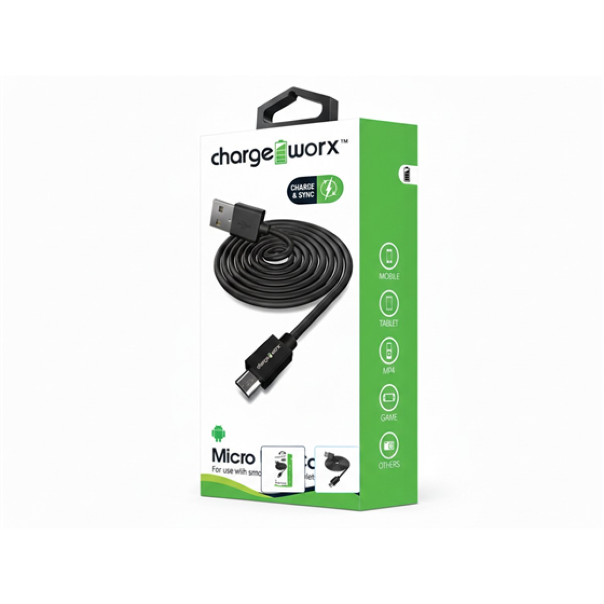 Cable Micro USB Chargeworx 3Ft Negro Para Smartphones Y Tablets