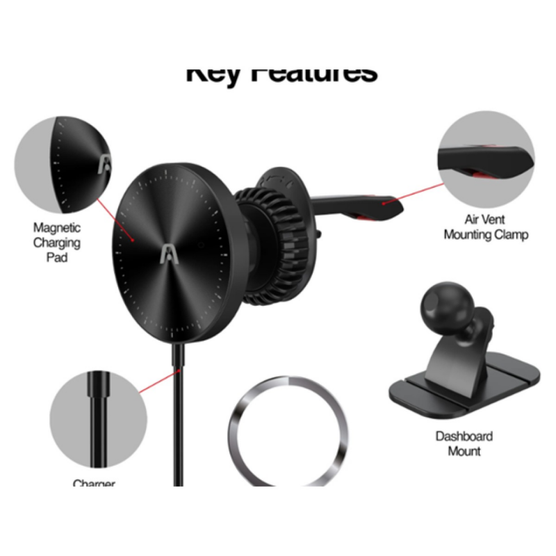 Cargador Inalámbrico Para Automóvil Argom M4 Soporte Magnético 15W Carga Rápida