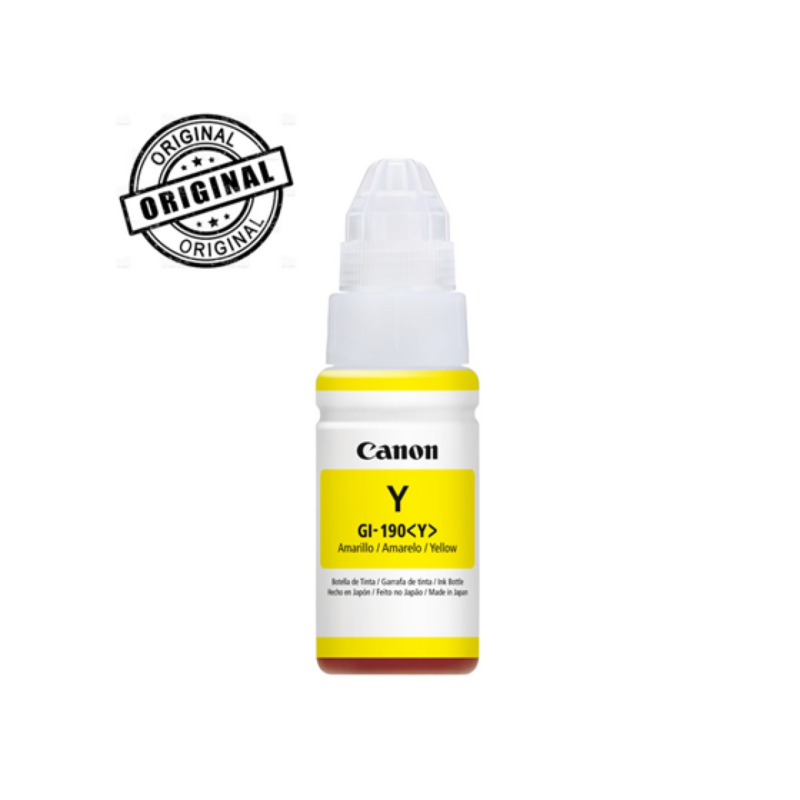 Botella De Tinta Canon Gi-190 Amarillo 70Ml, Compatible Con Pixma G3100, G2100, G1100, G1110, G2110, G3110, G4111