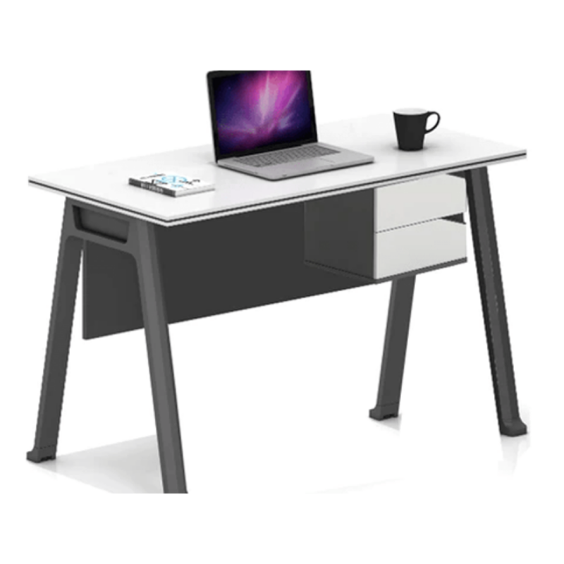 Escritorio Myo 2 Cajones Seguro Base Metal Gris Blanco