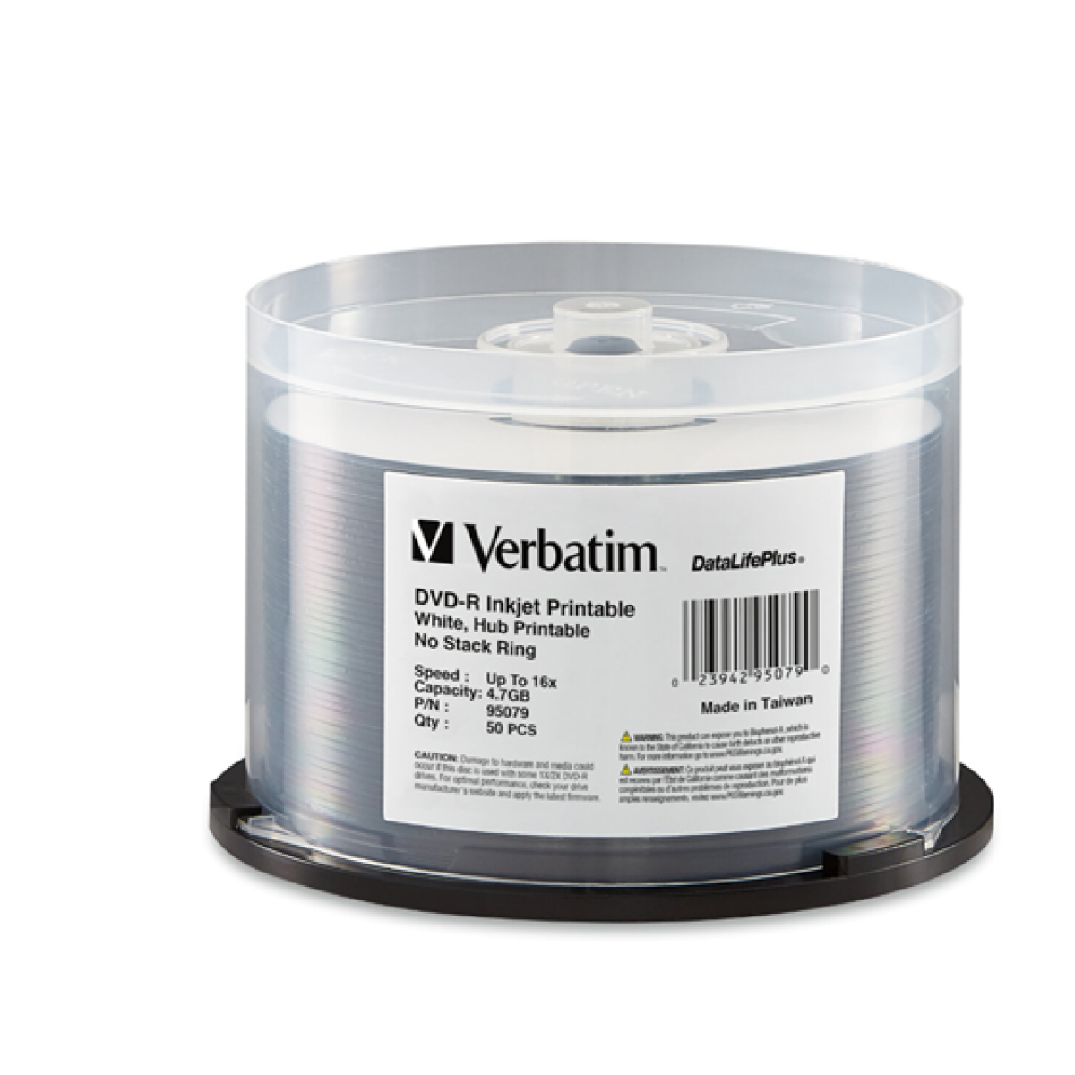DVD-R VERBATIM 16X, 4.7GB, DATA LIFE PLUS  BLANCO INKJET PRINTIABLE SPINDLE, 50PK