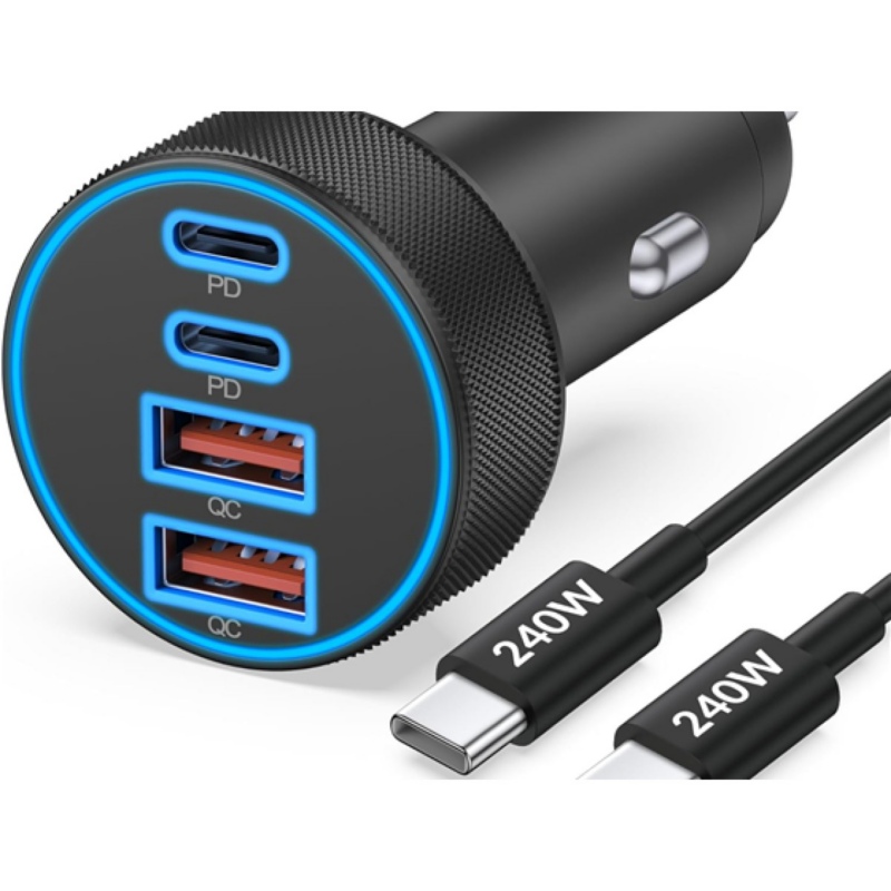 Cargador De Carro Carga Rápida 90W Con 4 Puertos USB-C Y USB-A