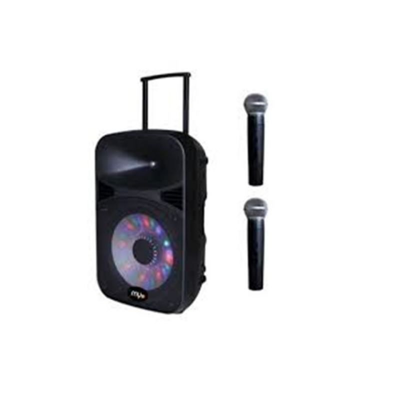 Bocina Portátil MYO MYO-15SPBAT 15" Con Tripode y 2 Micrófonos 120W