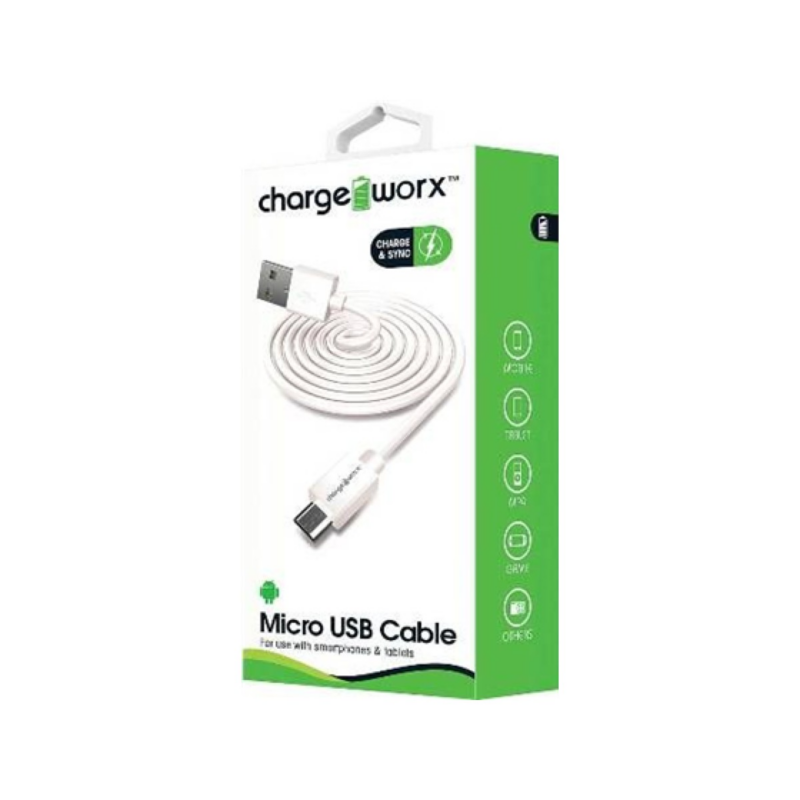 Cable Chargeworx Micro USB 3ft Blanco Para Smartphones Tablets
