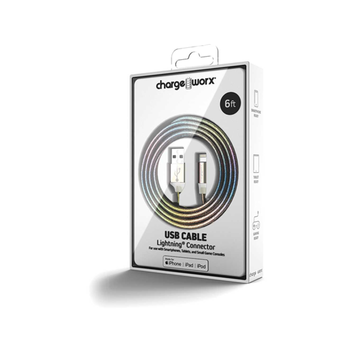 Cable Lightning USB-A Trenzado Multicolor 6Ft Para Smartphones Tablets