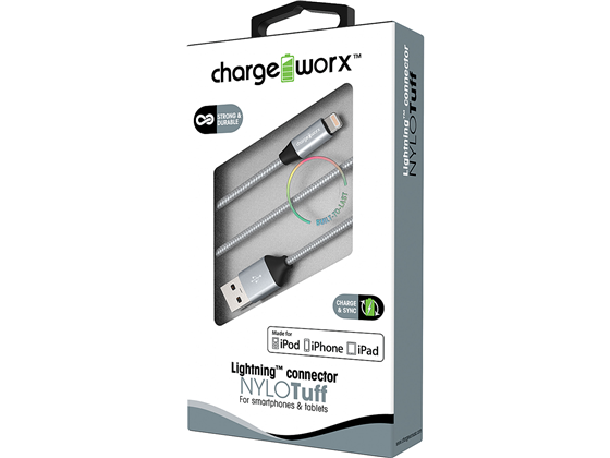 Cable Lightning Worx 3Ft Piel Trenzada Plateado