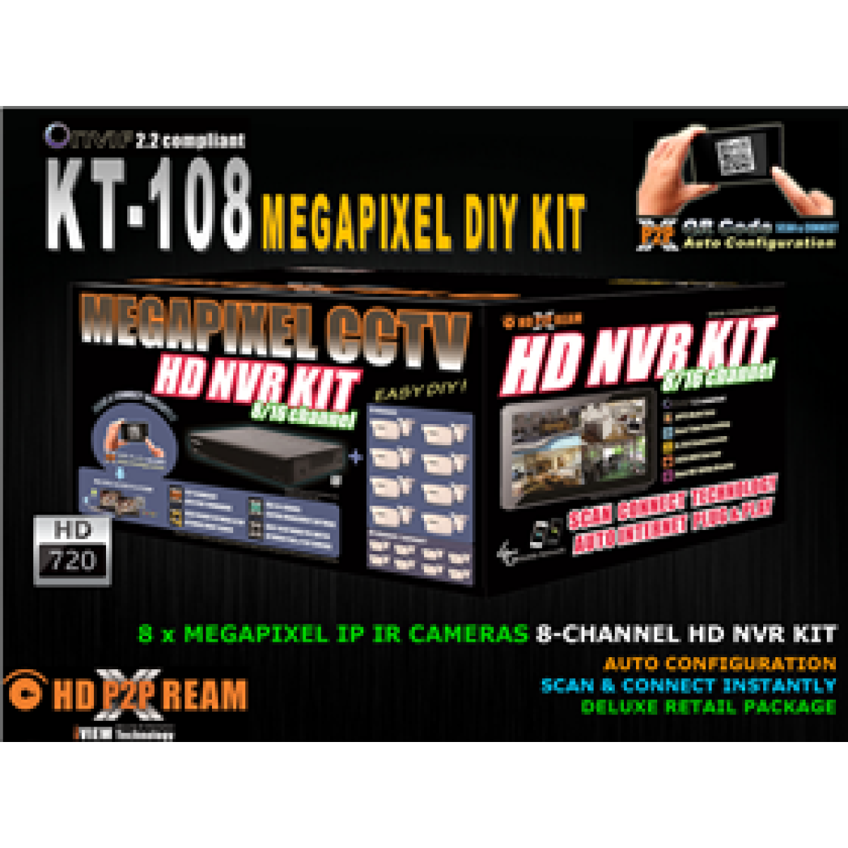 Nvr Iview Kit 8Ch Hd 720P HDMI Con 8 Cámaras Ip 1.0 Mp Kt-108B