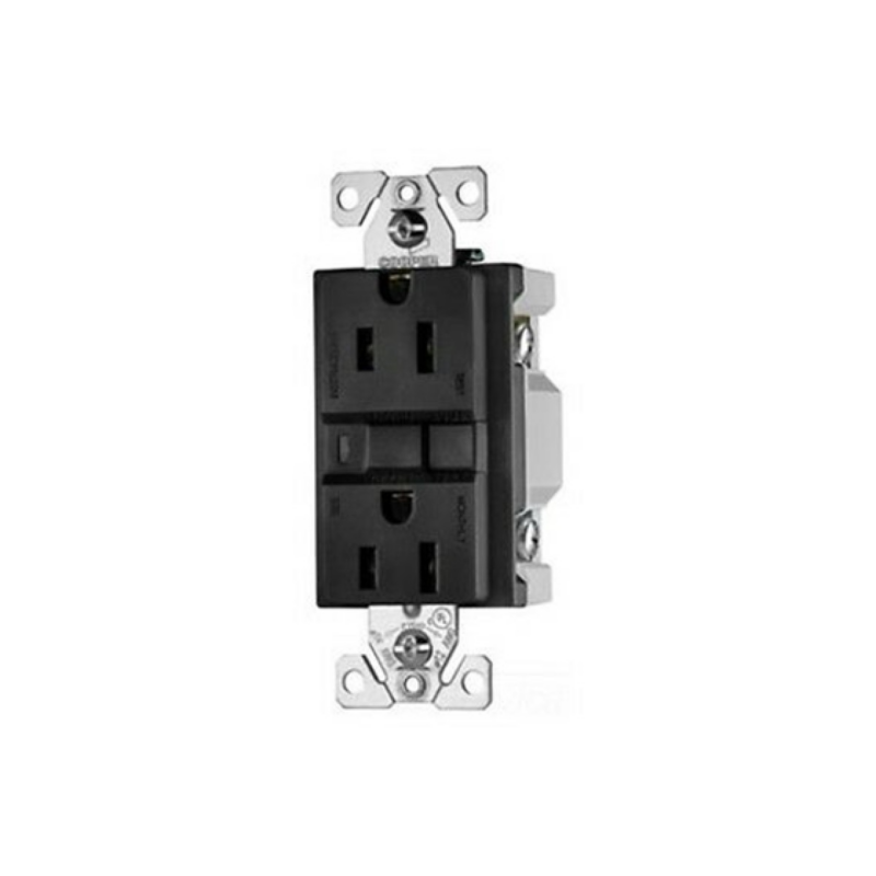 Toma Corriente Duplex 15Amp Negro Cooper Con Bracket Y Face Plate