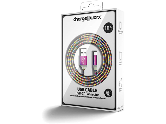 Cable USB-C USB-A Pearl Essence Trenzado 10Ft Para Smartphones Tablets