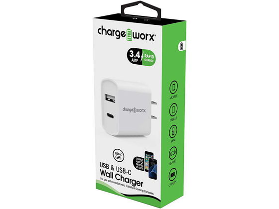 Cargador De Pared Chargeworx Dual USB 5V 2.4 Amp Blanco
