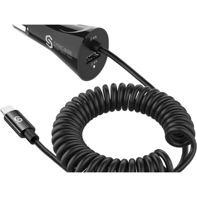 Cargador De Carro Syncwire Con Cable Lightning Espiral Mfi