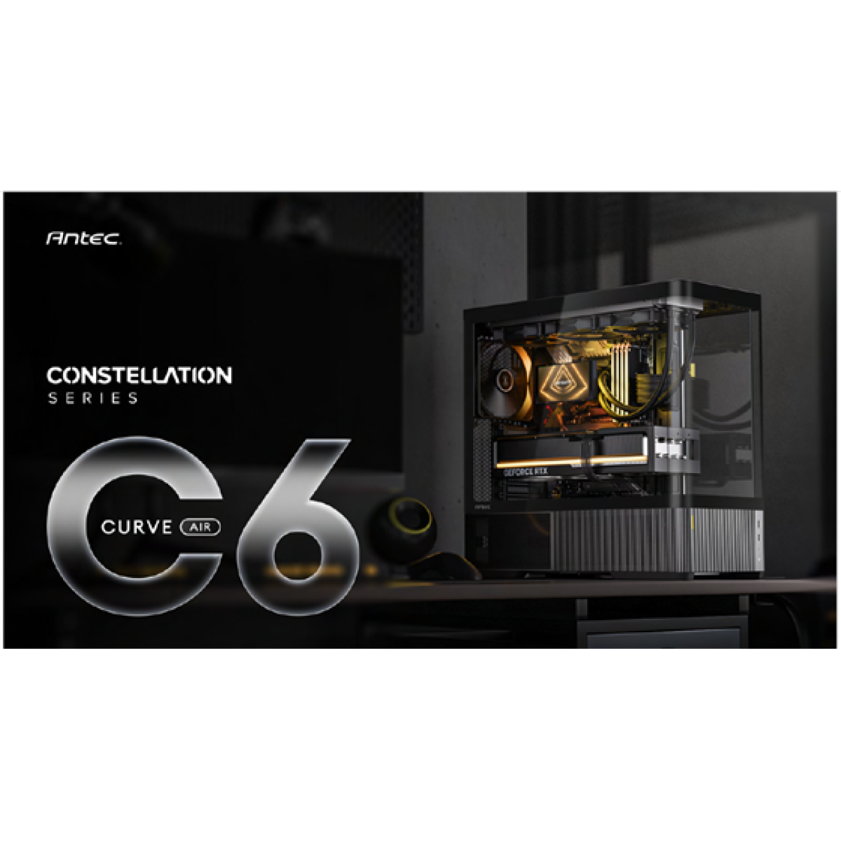 CASE GAMING ANTEC C6 CURVE AIR BLACK MID-TOWER. DISEÑO INNOVADOR CON PANEL DE VIDRIO TEMPLADO CURVO PARA UNA VISTA PANORÁMICA SIN MARCOS. ESTRUCTURA DE ENFRIAMIENTO VERTICAL CON TOMA DE AIRE MULTIDIRECCIONAL Y FLUJO MASIVO. INCLUYE TRES VENTILADORES PWM PREINSTALADOS: DOS "REVERSE" DE 120MM EN LA BASE Y UNO DE 140MM EN LA PARTE TRASERA. CONECTIVIDAD FRONTAL: UN PUERTO USB TYPE-C 3.2 GEN 2 (10GBPS), UN PUERTO USB 3.0 Y AUDIO COMBO JACK. COMPATIBLE CON PLACAS BASE BACK-CONNECT Y TARJETAS GRÁFICAS DE ÚLTIMA GENERACIÓN COMO LA RTX 5090. CAPACIDAD PARA RADIADORES DE HASTA 360MM. INCLUYE CÁMARA DE FUENTE LATERAL CON CABLE DE EXTENSIÓN Y PANELES TOOL-FREE PARA FÁCIL ACCESO.