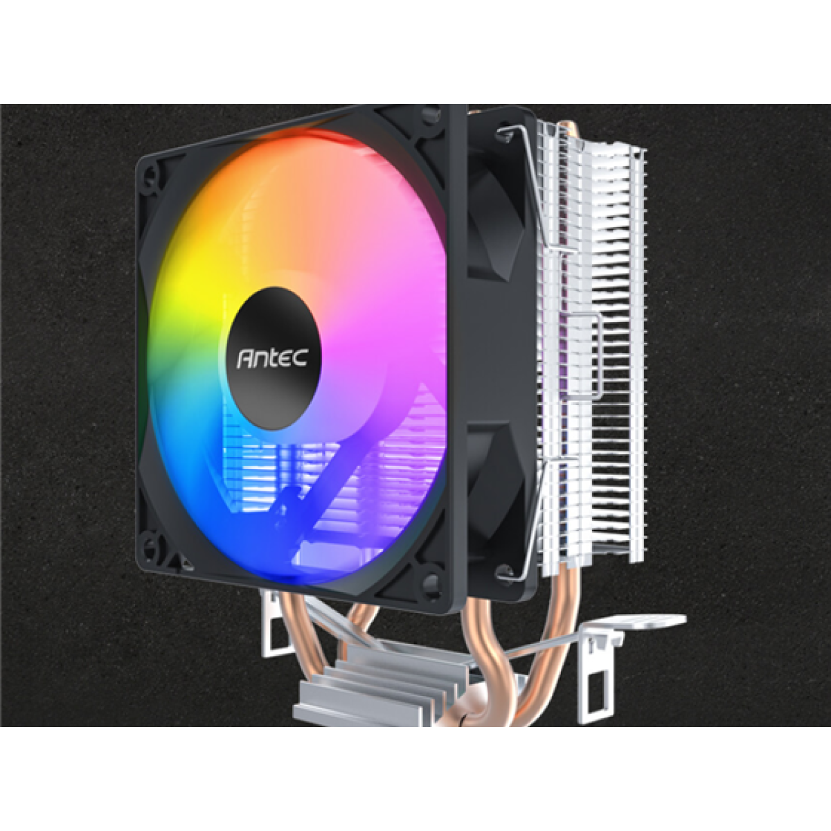 ABANICO PARA CPU ANTEC A35 FRGB (ENFRIAMIENTO POR AIRE), INCLUYE UN ABANICO DE 120MM CON ILUMINACIÓN FRGB (FIJA) Y UN DISEÑO DE TORRE CON ALETAS DE ALUMINIO. UTILIZA TRES TUBOS DE CALOR CON TECNOLOGÍA DE CONTACTO DIRECTO PARA MEJOR TRANSFERENCIA TÉRMICA. COMPATIBLE CON SOCKETS INTEL LGA 1700, 1200, 115X Y AMD AM5, AM4. SOPORTA UN TDP MÁXIMO DE HASTA 125W.