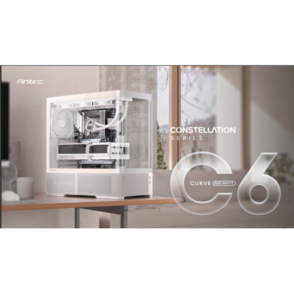 CASE GAMING ANTEC C6 CURVE AIR WHITE MID-TOWER. DISEÑO INNOVADOR CON PANEL DE VIDRIO TEMPLADO CURVO PARA UNA VISTA PANORÁMICA SIN MARCOS. ESTRUCTURA DE ENFRIAMIENTO VERTICAL CON TOMA DE AIRE MULTIDIRECCIONAL Y FLUJO MASIVO. INCLUYE TRES VENTILADORES PWM PREINSTALADOS: DOS "REVERSE" DE 120MM EN LA BASE Y UNO DE 140MM EN LA PARTE TRASERA. CONECTIVIDAD FRONTAL: UN PUERTO USB TYPE-C 3.2 GEN 2 (10GBPS), UN PUERTO USB 3.0 Y AUDIO COMBO JACK. COMPATIBLE CON PLACAS BASE BACK-CONNECT Y TARJETAS GRÁFICAS DE ÚLTIMA GENERACIÓN COMO LA RTX 5090. CAPACIDAD PARA RADIADORES DE HASTA 360MM. INCLUYE CÁMARA DE FUENTE LATERAL CON CABLE DE EXTENSIÓN Y PANELES TOOL-FREE PARA FÁCIL ACCESO.