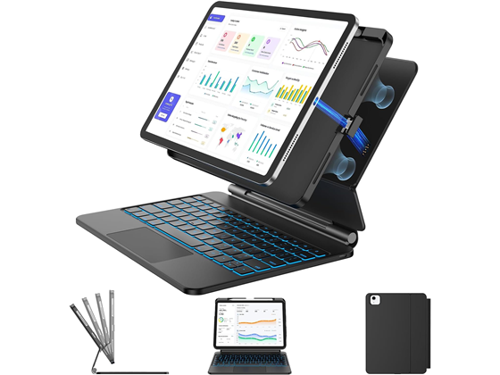 COVER CON TECLADO TSQQST PARA APPLE IPAD AIR 11" 5TH / 4TH GEN - (M4 / M3 / M2 2026 - 2024) / TECLADO CON BACKLIT - TRACKPAD - SOPORTE PARA LAPIZ  NEGRO
