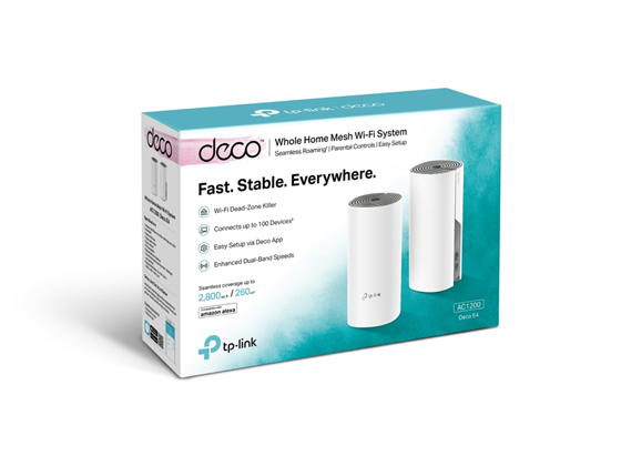 ROUTER WI-FI MESH TP-LINK DECO E4 (2-PACK), DOBLE BANDA AC1200, HASTA 260M² DE COBERTURA POR UNIDAD, 2 PUERTOS 10/100MBPS POR UNIDAD, MU-MIMO, ADMITE HASTA 100 DISPOSITIVOS, RED WI-FI UNIFICADA CON ROAMING TRANSPARENTE, GESTIÓN DESDE LA APP DECO.